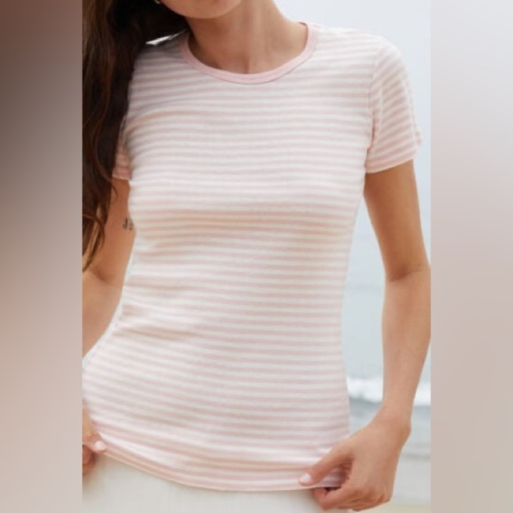 Brandy melville pink and white striped tee